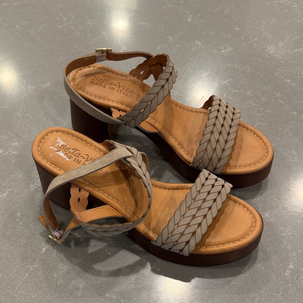 Bella Vita Taupe Braided-Strap Platform Sandals 11 Wide